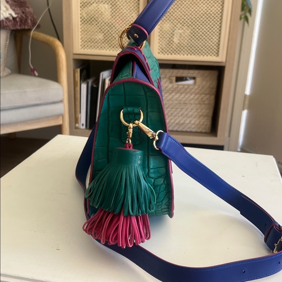 NEW! Rare Thale Blanc- Multicolor Audrey Croc-Embossed Crossbody/Top Handle Bag - Picture 8 of 16